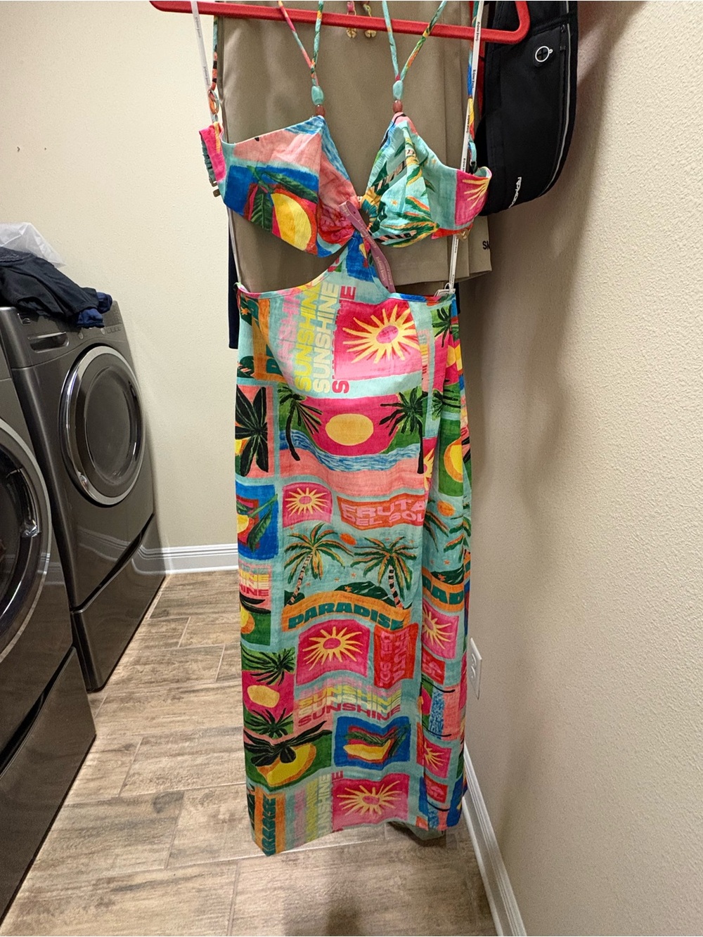 Kulani Kinis Tropical Cutout Maxi Dress in Pink, Green, Blue